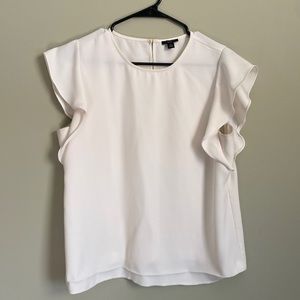 Ann Taylor Petite Cream Ruffle Blouse